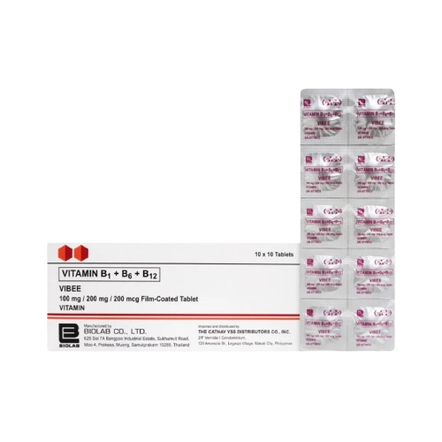 Vibee (Vitamin B1 [Thiamine] + Vitamin B6 [Pyridoxine] + Vitamin B12 [Cyanocobalamin]) 100mg/200mg/200mcg Film-Coated Tablet