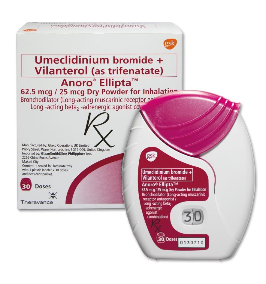 Anoro Ellipta (Umeclidinium Bromide + Vilanterol [as trifenatate]) 62.5mcg/25mcg Metered-Dose Inhaler (MDI)
