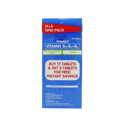 Pharex Vitamin B-Complex (vitamin B1 + vitamin B6 + vitamin B12) 500mg tablet 17+3