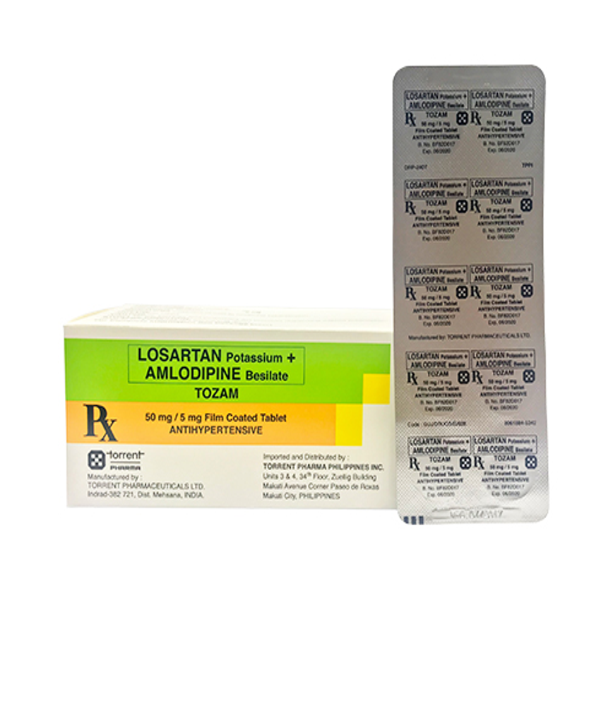 Tozam (Losartan + Amlodipine) 50mg/5mg Film-Coated Tablet