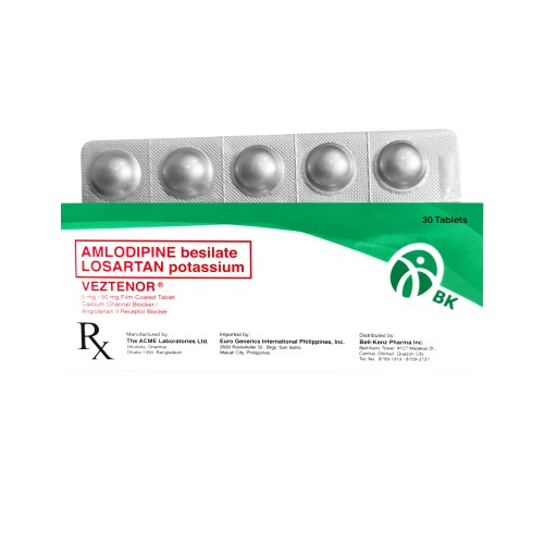Veztenor (Amlodipine Besilate + Losartan Potassium) 5mg/50mg Film-coated Tablet 