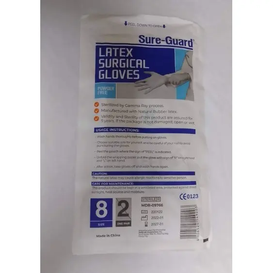 Sure-Guard latex surgical gloves size 8-sterile