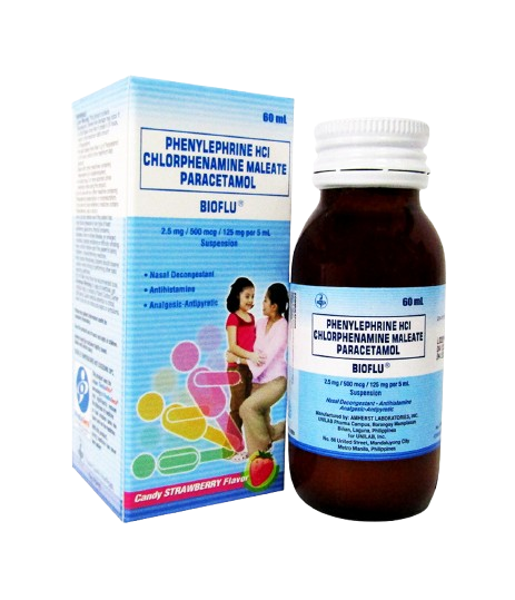 Bioflu (Paracetamol, Chlorphenamine Maleate, Phenylephrine HCl) 2.5mg/500mcg/125mg per 5ml Suspension 60ml