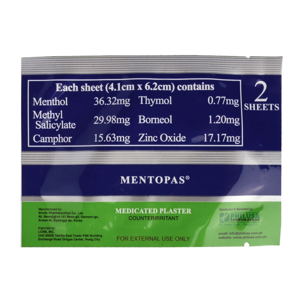 Mentopas (Menthol) Patch, Pack of 10