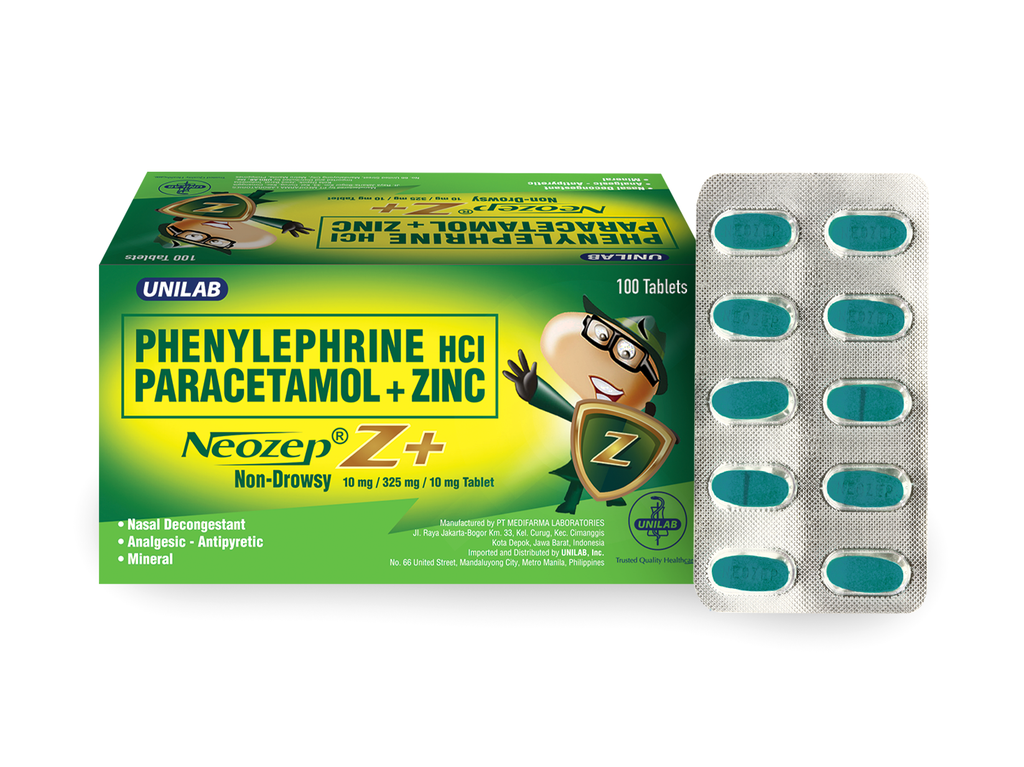 Neozep Z+ (Paracetamol, phenylephrine hydrochloride, Zinc) non-drowsy tablet