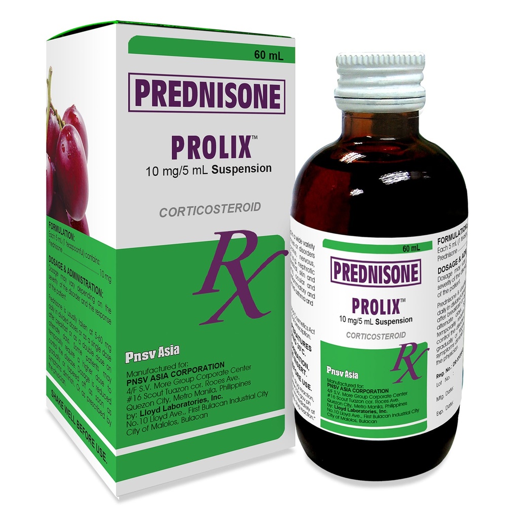 Prolix (prednisone) 10mg/5mL oral suspension 60ml