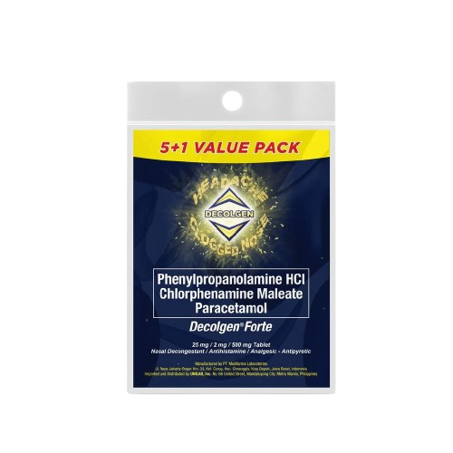 Decolgen Forte (phenylpropanolamine HCl + paracetamol + chlorphenamine maleate) tablet 5+1