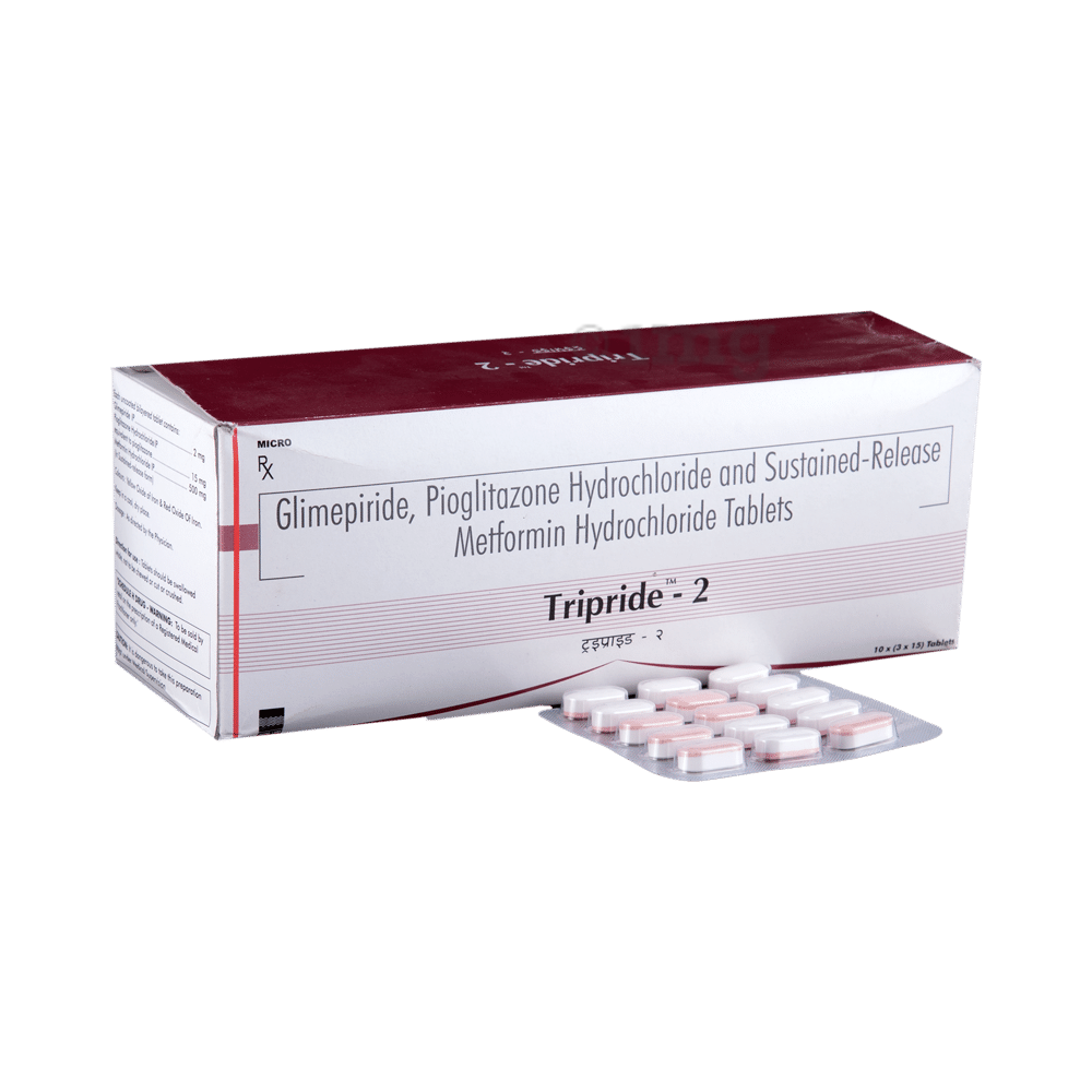 Tripride-2 (Metformin HCl + Pioglitazone + Glimepiride) 500mg/15mg/2mg Tablet 