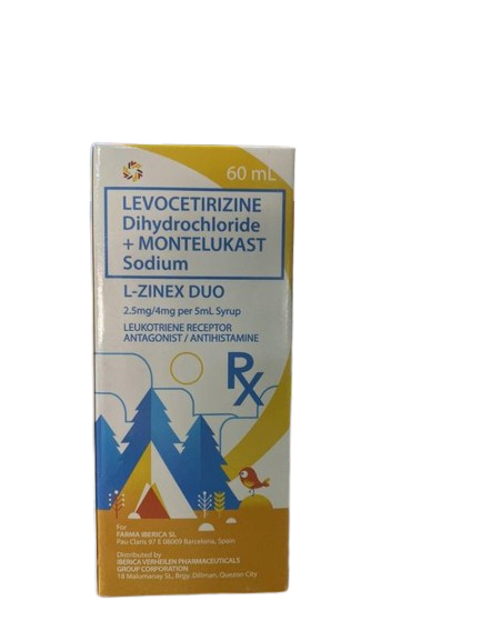 L-Zinex Duo (levocetirizine + montelukast) 2.5mg/4mg per 5mL syrup, 60mL