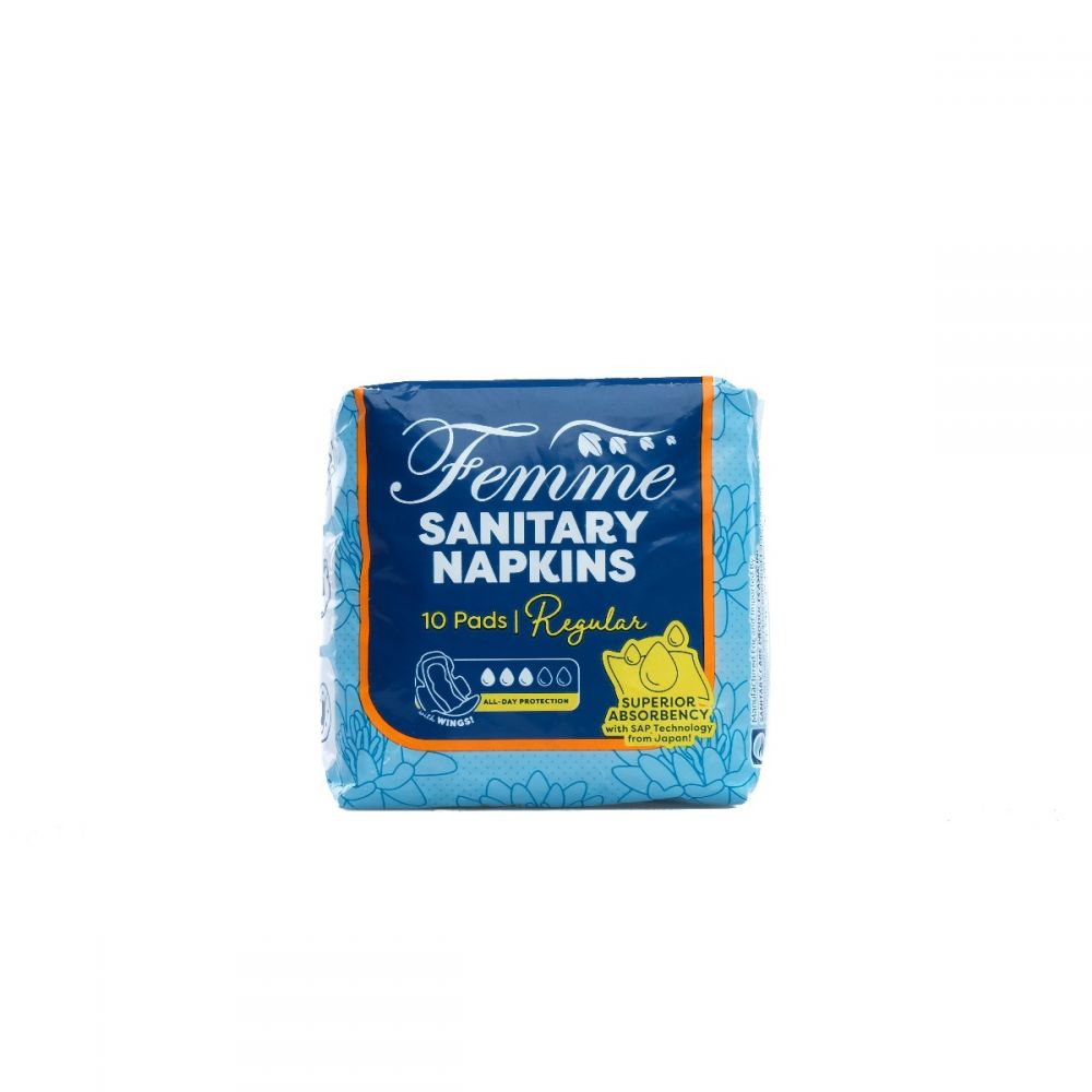 Femme Sanitary Napkins with Wings Regular 10 Pads 