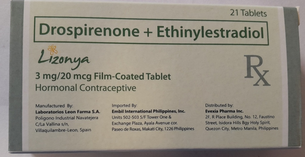 Lizonya (drospirenone + ethinylestradiol) 3mg/20mcg pill 