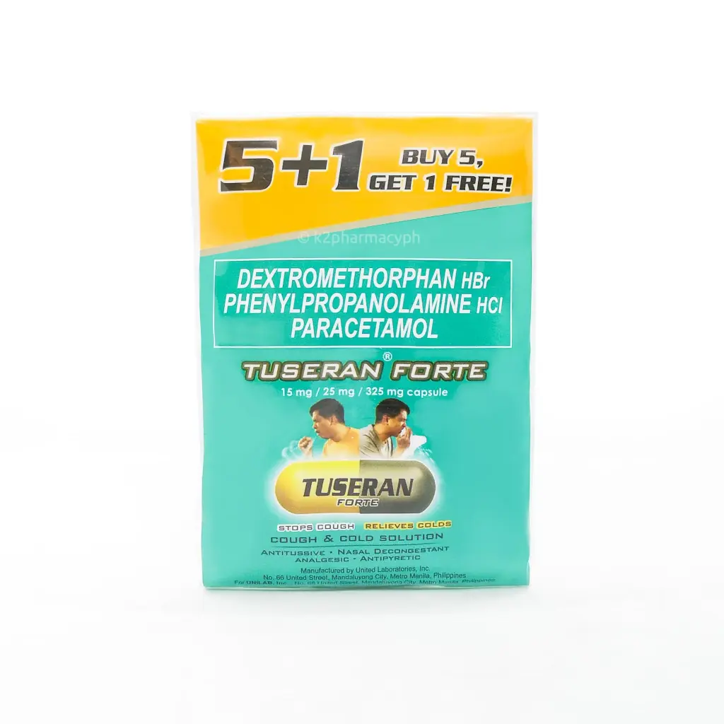 Tuseran Forte (dextromethorphan + phenylpropanolamine + paracetamol) 5+1 capsule 