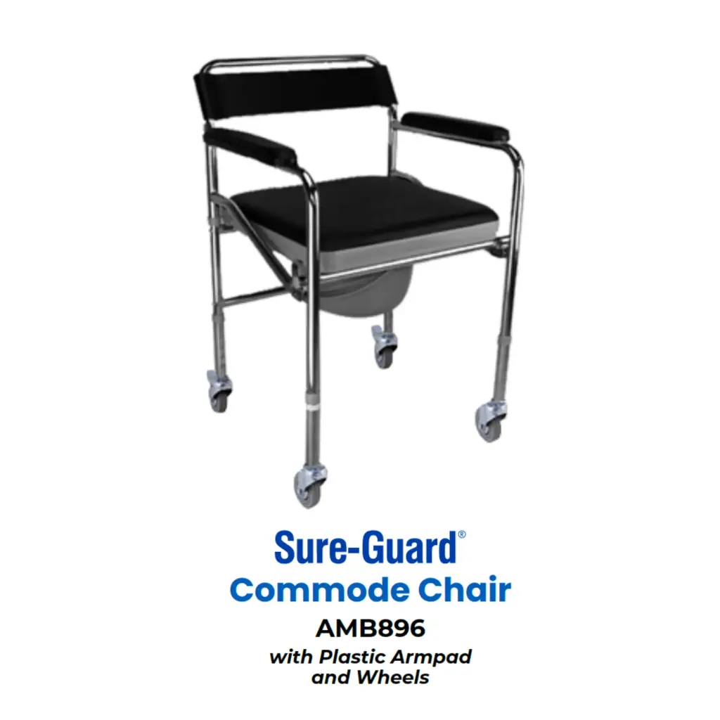 Sureguard Commode Chair w/ Wheels (Plastic Armpad) AMB896