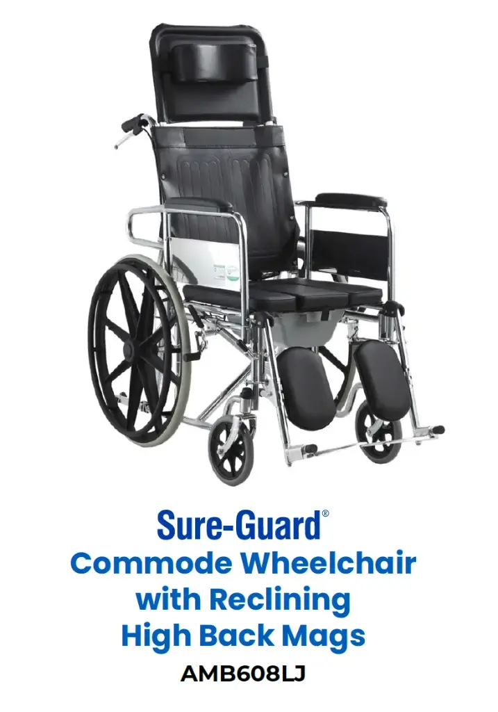 Sure-Guard Commode Wheelchair w/ Reclining HB (AMB608LJ, Seat: U-Shape) MAGS