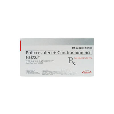 [RX-T11125-PAIN-CAT00168] Faktu (Policresulen,Cinchocaine Hcl) 100mg/2.5mg Suppository 