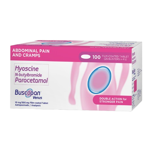 [OTC-T10053-GIT-CAT00050] Buscopan Venus (Hyoscine N-Butylbromide + Paracetamol) 10mg/500mg Tablet