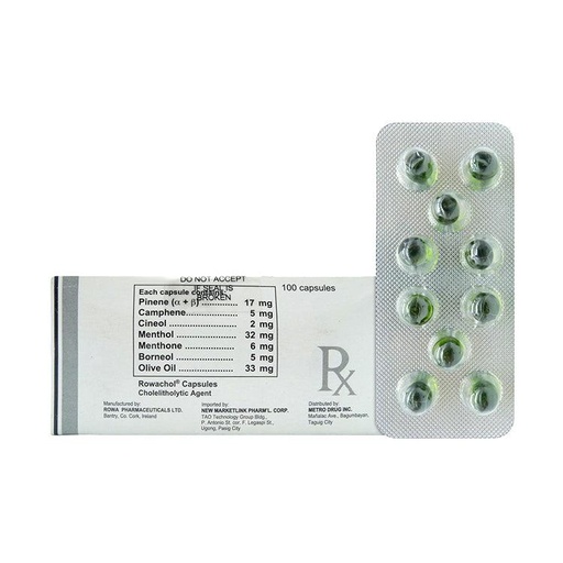 [RX-T10975-GUT-CAT00056] Rowachol (Pinene [Alpha + Beta] + Camphene + Cineol + Menthol + Menthone + Borneol + Olive Oil) Capsule