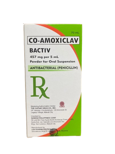 [RX-T10052-ABIO-CAT00052] Bactiv (Co-Amoxiclav) 457mg/5ml Suspension 70ml