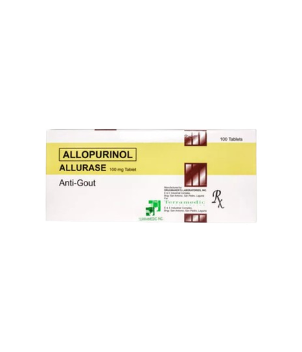 [RX-T11165-PAIN-CAT00208] Allurase (Allopurinol) 100mg Tablet