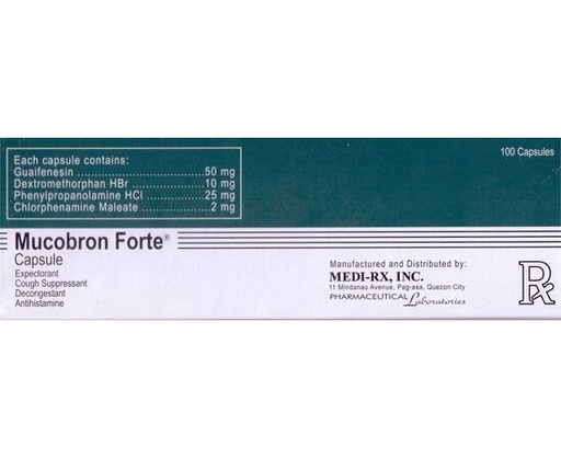 [OTC-T10305-RESP-CAT00115] Mucobron Forte (Ambroxol HCl/Carbocisteine/Guaifenesin/Phenylephrine HCl) 50mg/10mg/25mg/2mg Capsule 