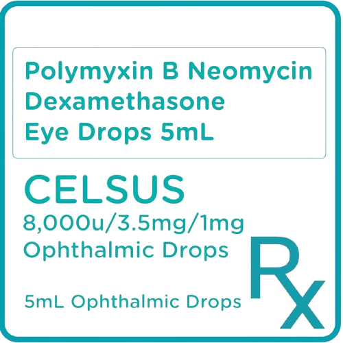 [RX-T10805-EENT-CAT00032] Celsus Polymyxin B sulfate + Neomycin + Dexamethasone 8000IU/3.5mg/1mg eye drops