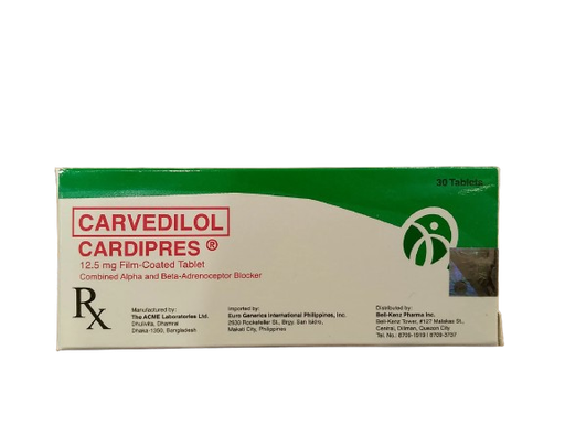 [RX-T10550-CARDI-CAT00157] Cardipres (Carvedilol) 12.5mg Film-coated Tablet 