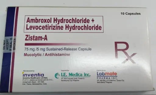 [RX-T11363-RESP-CAT00306] Zistam-A (Ambroxol + Levocetirizine) 75/5mg Cap