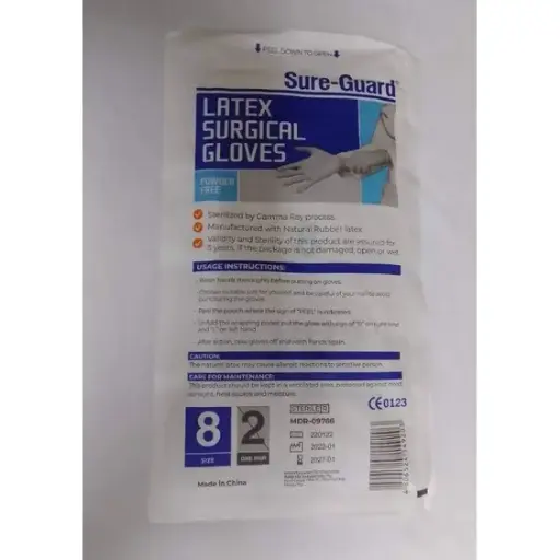 [MS-T10472-PPE-CAT00026] Sure-Guard latex surgical gloves size 8-sterile