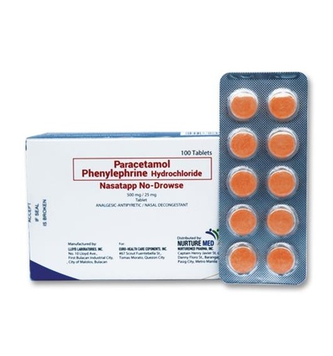 [OTC-T10245-RESP-CAT00055] Nasatapp No-Drowse (Paracetamol/Phenylephrine) 500mg/25mg Tablet