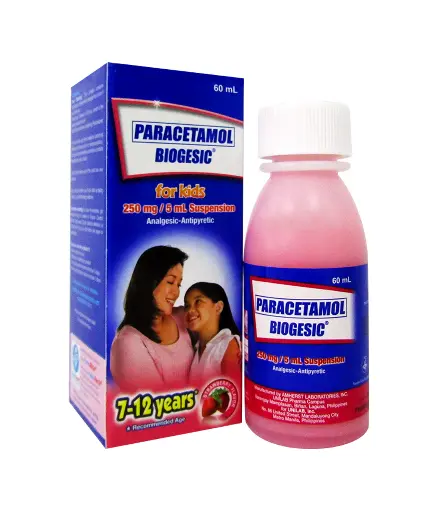 [OTC-T10186-PAIN-CAT00103] Biogesic (paracetamol) 250mg/5ml strawberry-flavored suspension, 60ml