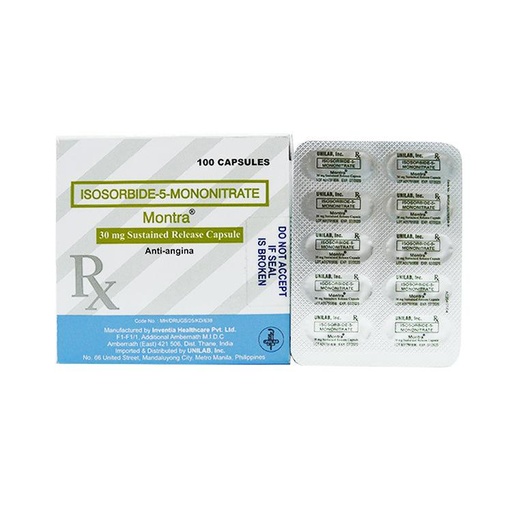 [RX-T10757-CARDI-CAT00364] Montra (Isosorbide-5-Mononitrate) 30mg Capsule