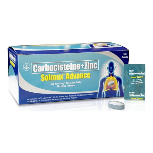 [OTC-T10212-RESP-CAT00022] Solmux Advance (Carbocisteine, Zinc) 500mg/5mg film-coated tablet