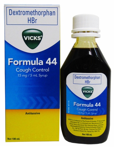 [OTC-T10316-RESP-CAT00126] Vicks Formula 44 (Dextromethorphan HBr) 15mg/5ml Syrup 100ml
