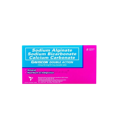[OTC-T10050-GIT-CAT00047] Gaviscon Double Action (Aluminum Hydroxide + Magnesium Hydroxide + Sodium Bicarbonate) 250mg/106.5mg/187.5mg Chewable Tablet 