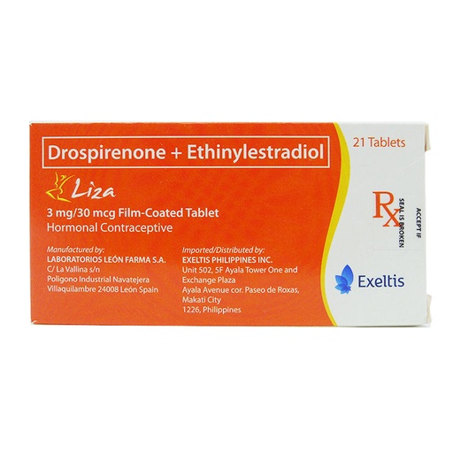 [OTC-T10072-GUT-CAT00001] Liza (Drospirenone + Ethinylestradiol) 3mg/30mcg Film-Coated Tablet 